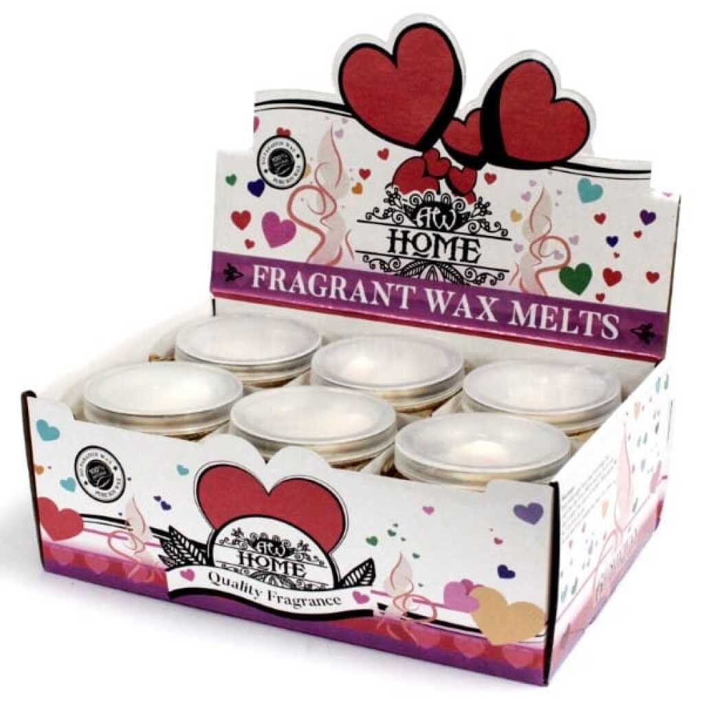 six jars of white musk soy wax melts in a display box