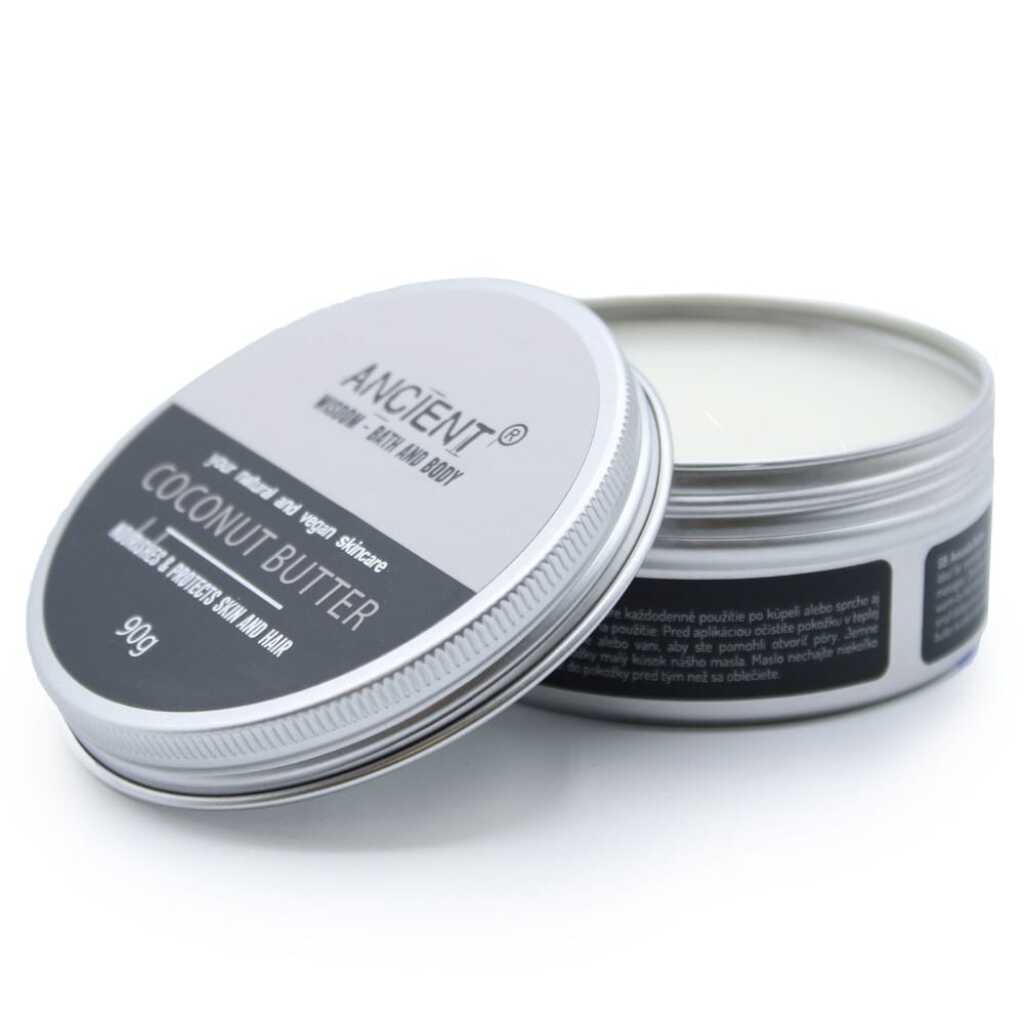 a round tin of coconut butter - open