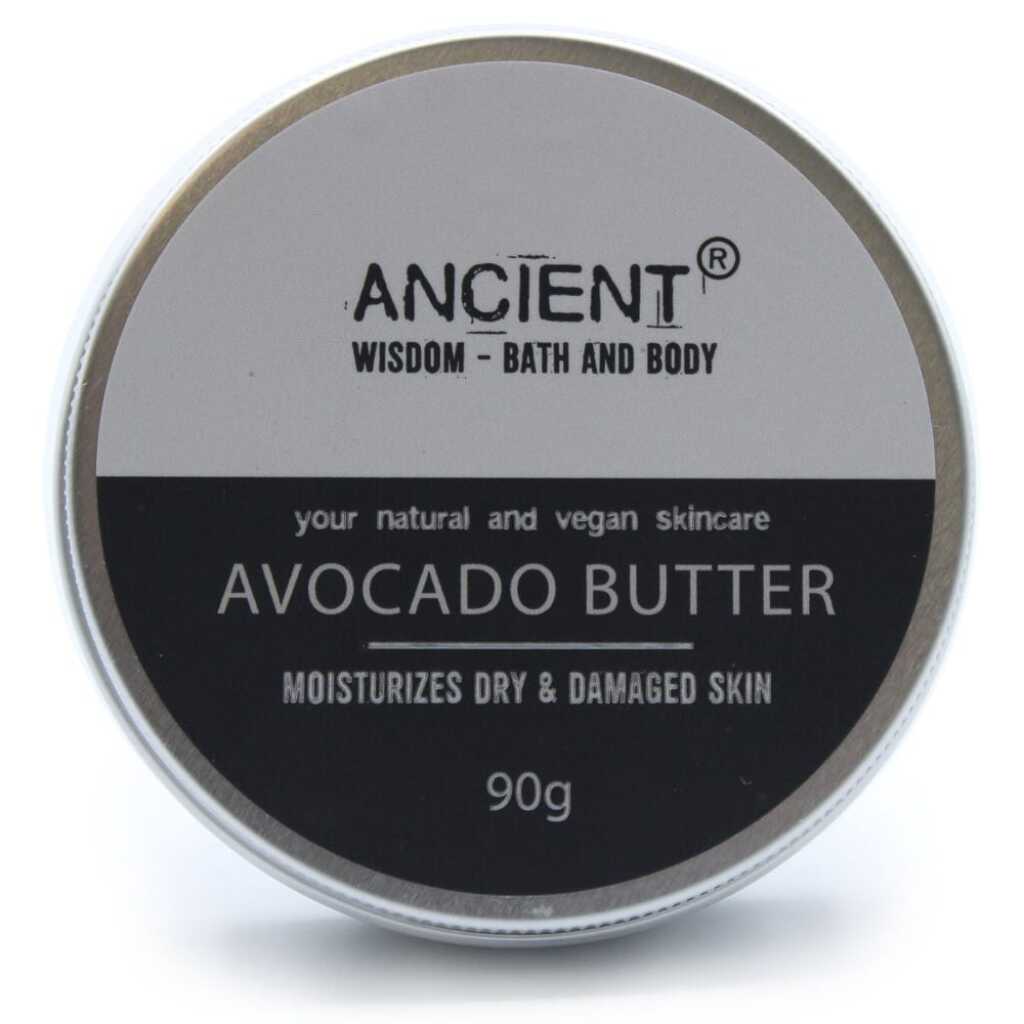 a round tin of avocado butter