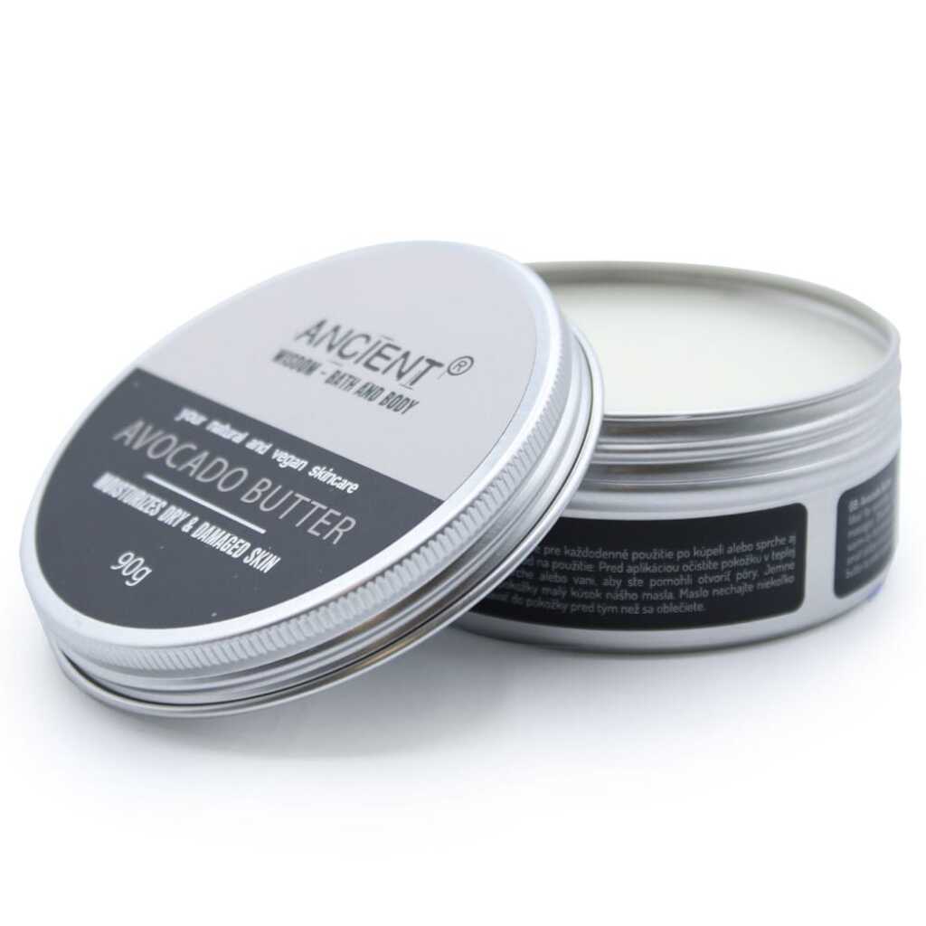 a round tin of avocado butter - open