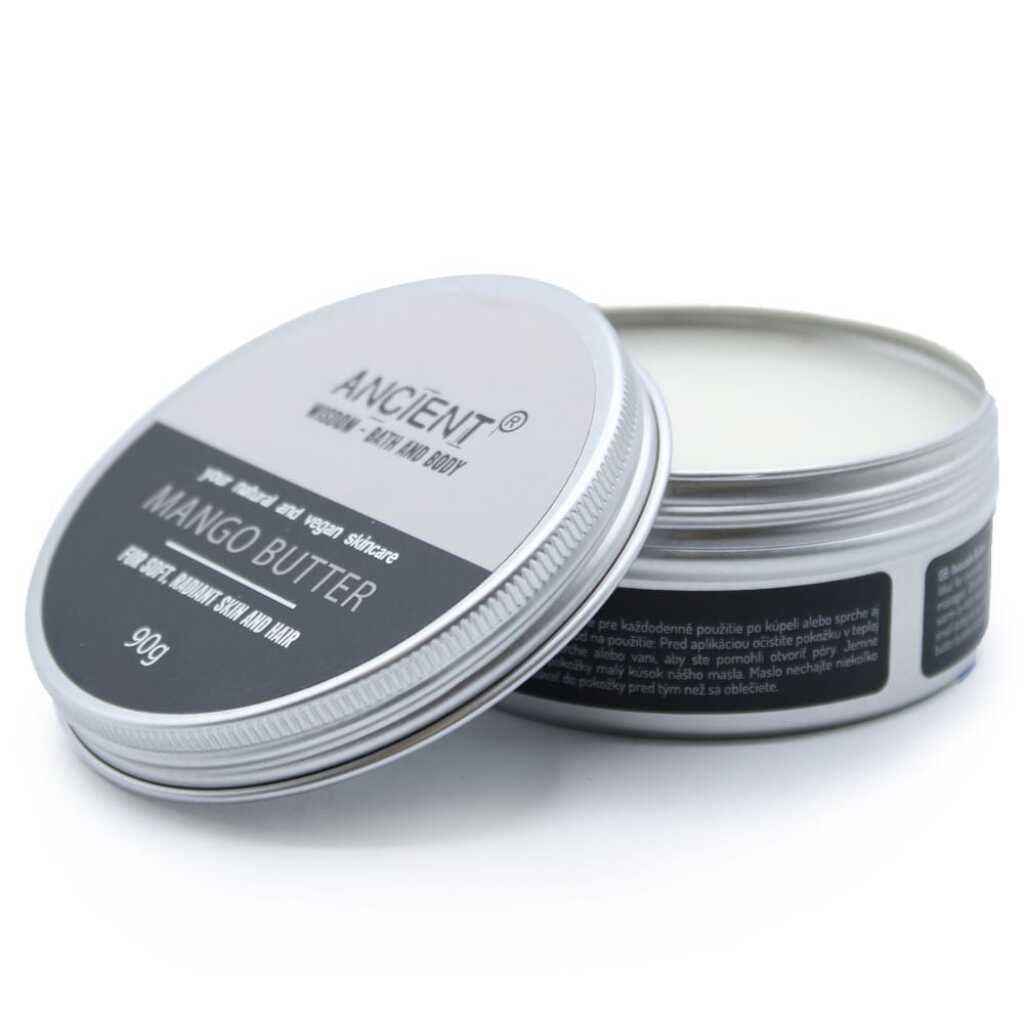 a round tin of mango butter - open