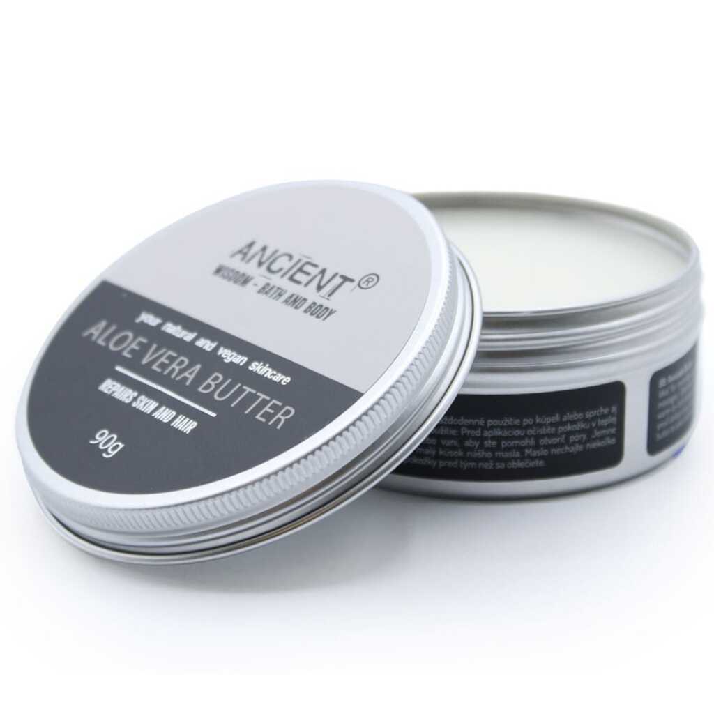 a round tin of aloe vera butter - open