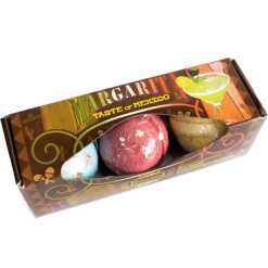a set of three cocktail bath bombs (Margarita) in presentation packaging