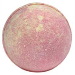 a pink and yellow 180g bath bomb with a softly feminine fragrance