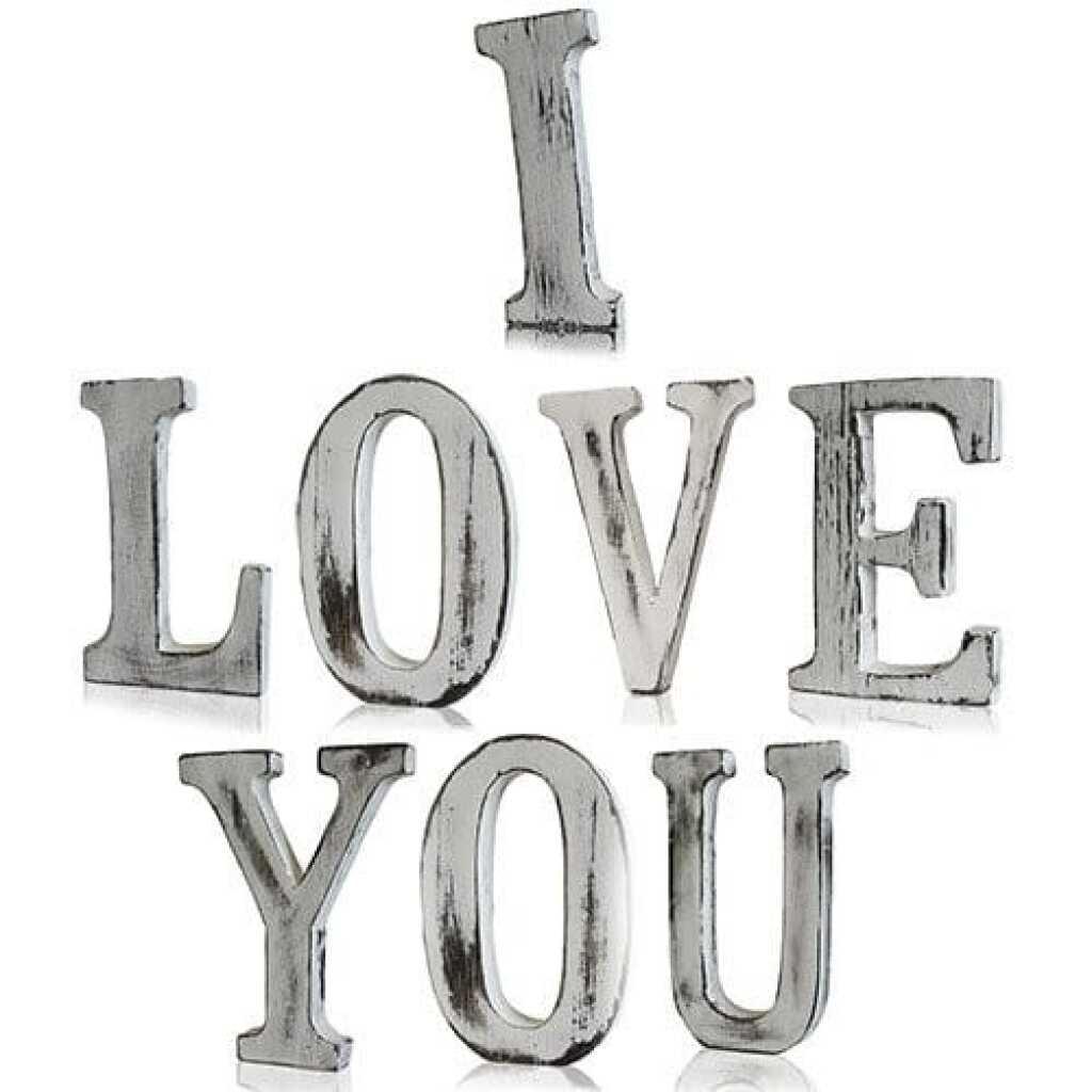 I LOVE YOU spelt out in white shabby chic letters