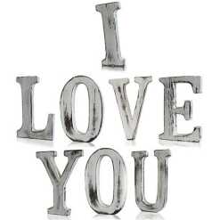 I LOVE YOU spelt out in white shabby chic letters