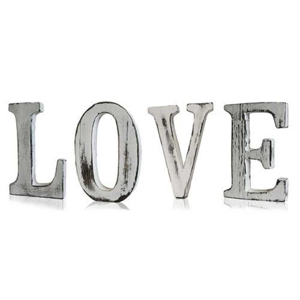 LOVE spelt out in white shabby chic letters
