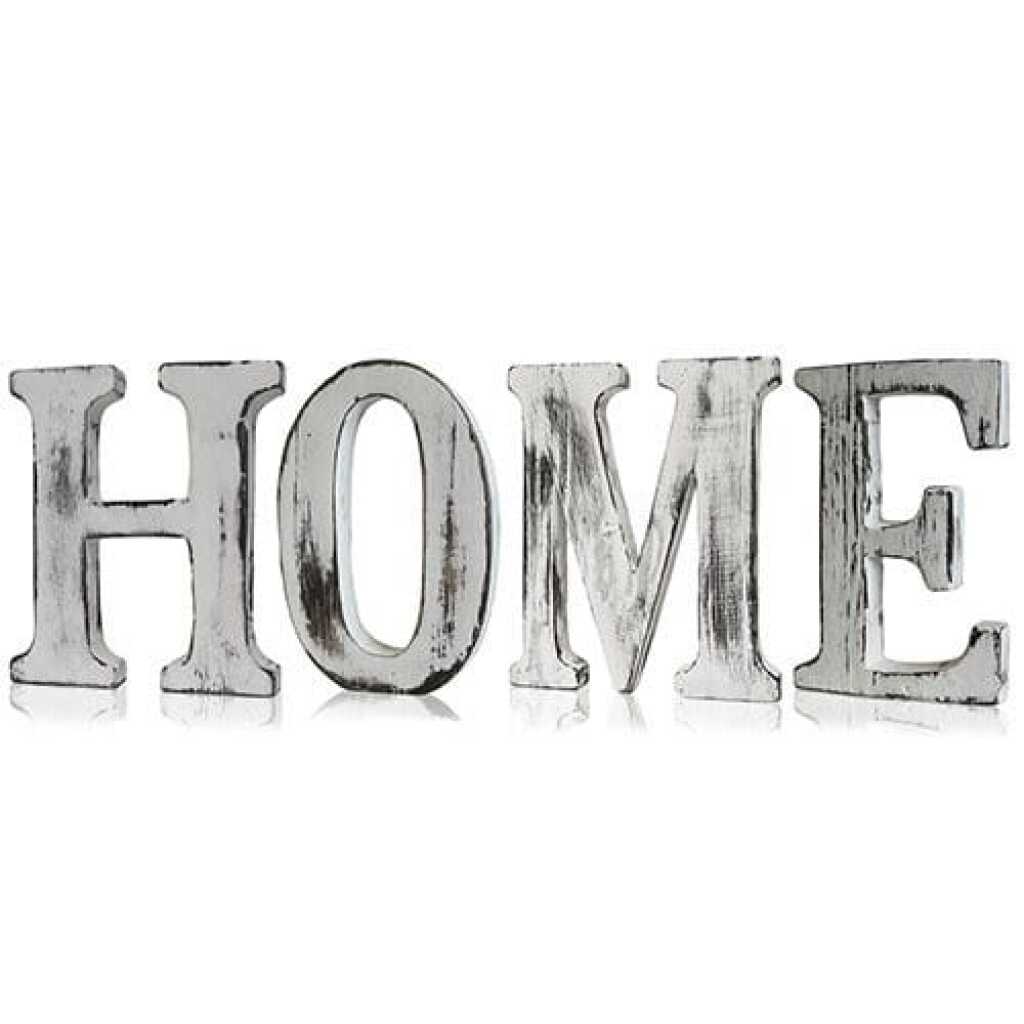 HOME spelt out in white shabby chic letters