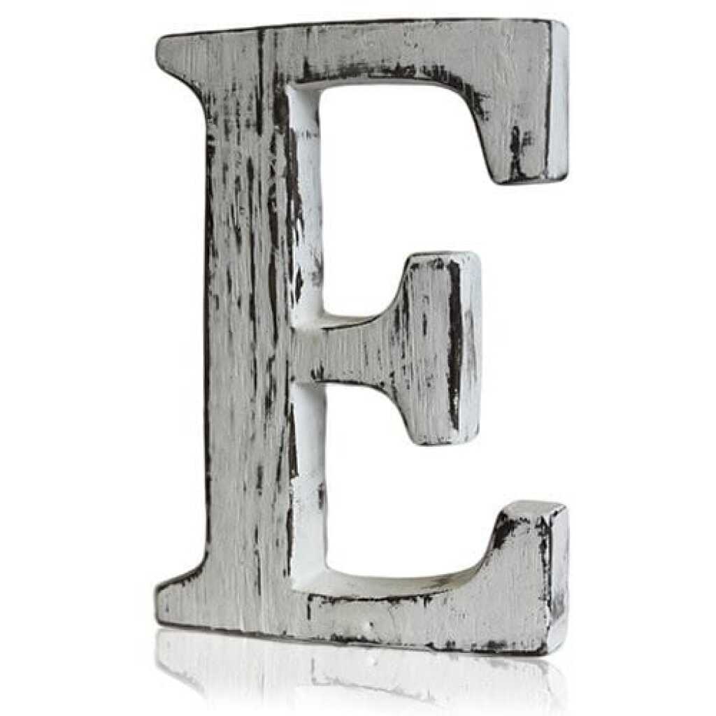 E as a white shabby chic letter