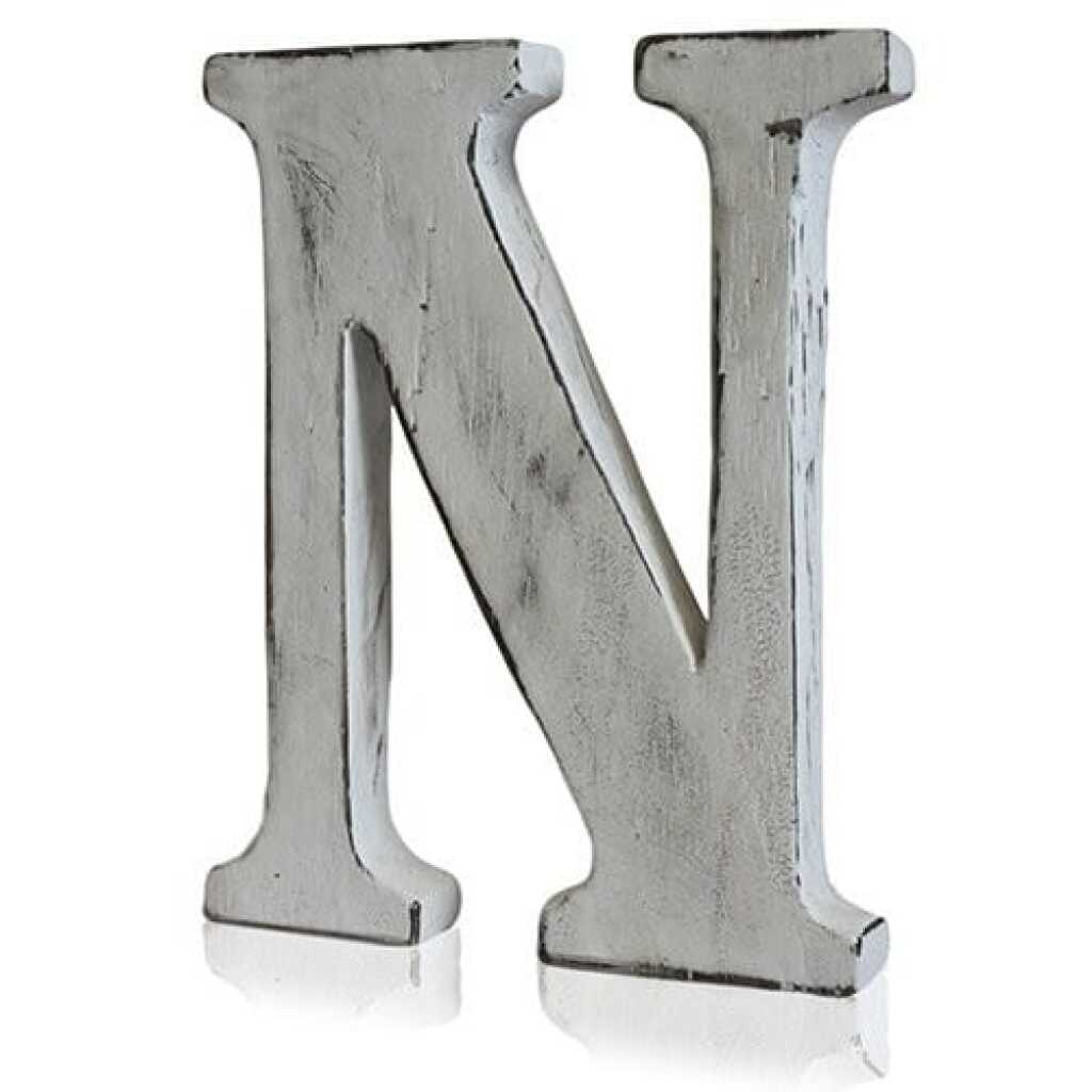 N as a white shabby chic letter
