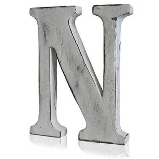 N as a white shabby chic letter