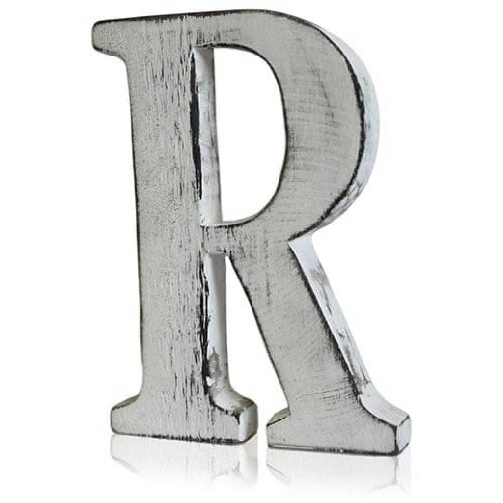 R as a white shabby chic letter