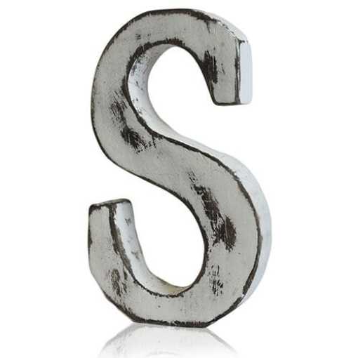S as a white shabby chic letter