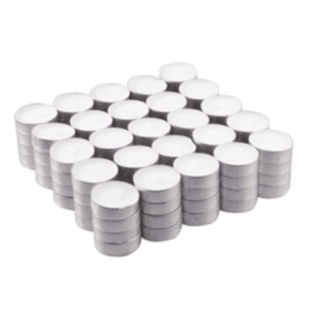 a pack of 100 tealights arranged in a 5 x 5 x 4 block