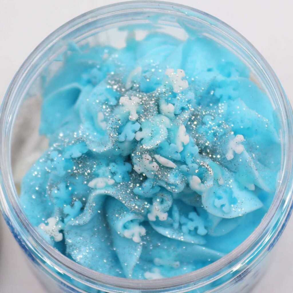 an open jar of White Christmas whipped soap