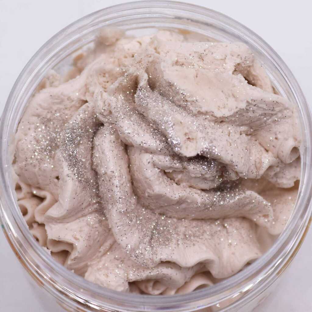 an open jar of Warm Gingerbread whipped soap