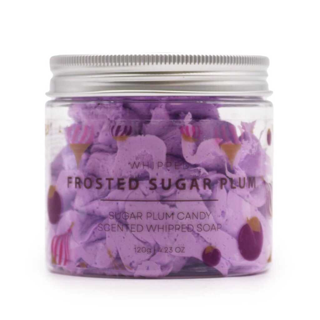 a jar of Frosted Sugar Plum whipped soap