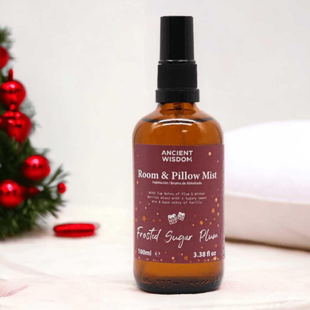 a frosted sugar plum room spray, that can also be used on pillows