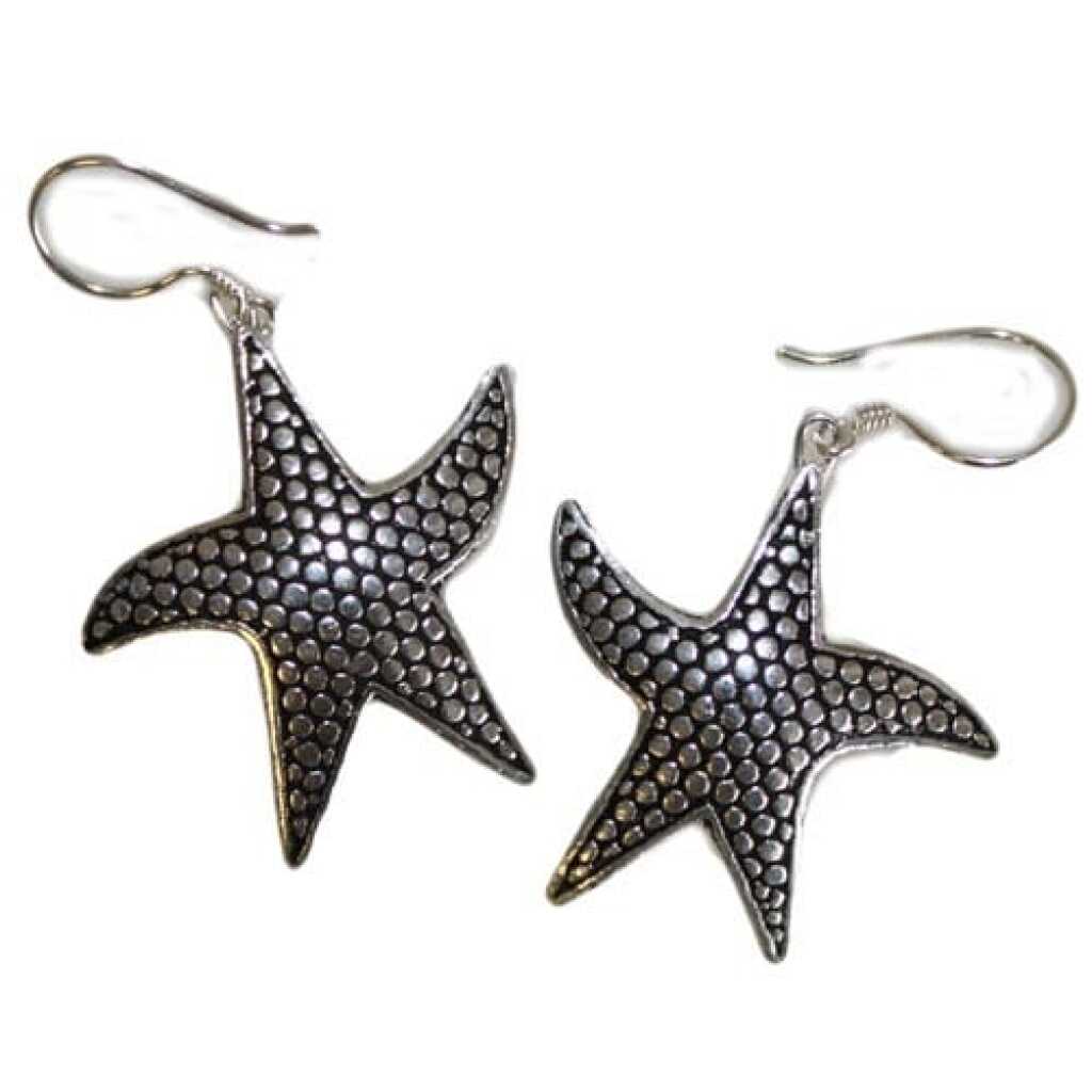 a pair of silver animal starfish earrings