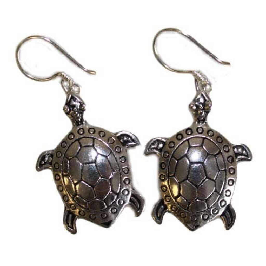 a pair of silver animal turtle earrings