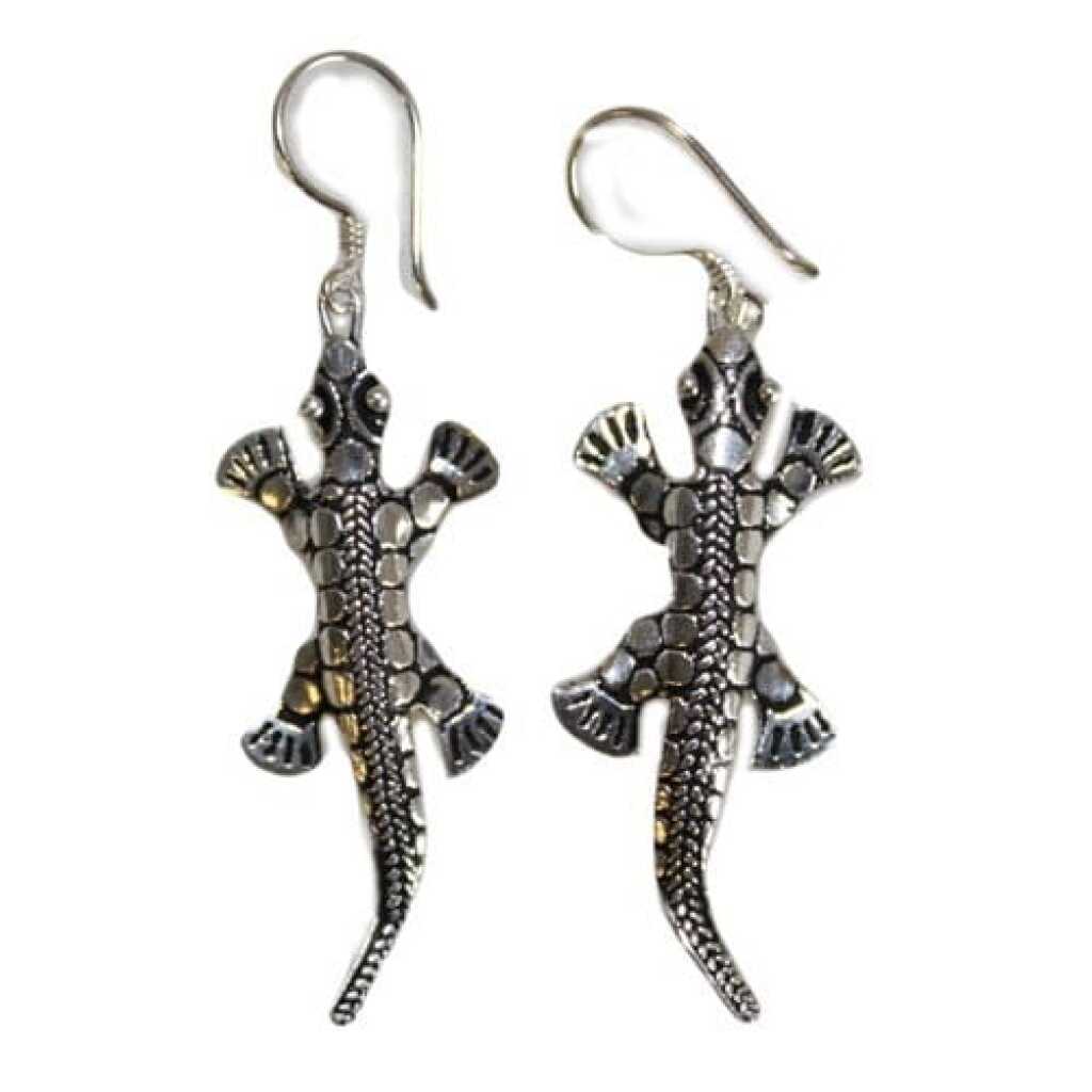 a pair of silver animal lizard earrings