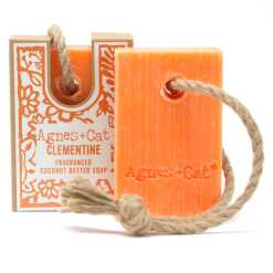 Agnes+Cat soap on a Rope with packaging - Clementine