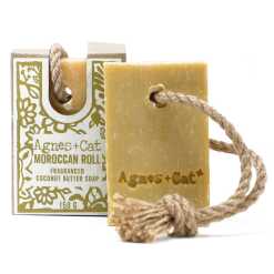 Agnes+Cat soap on a Rope with packaging - Moroccan Roll
