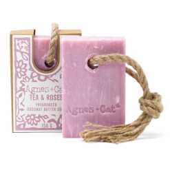 Agnes+Cat soap on a Rope with packaging - Tea and Roses