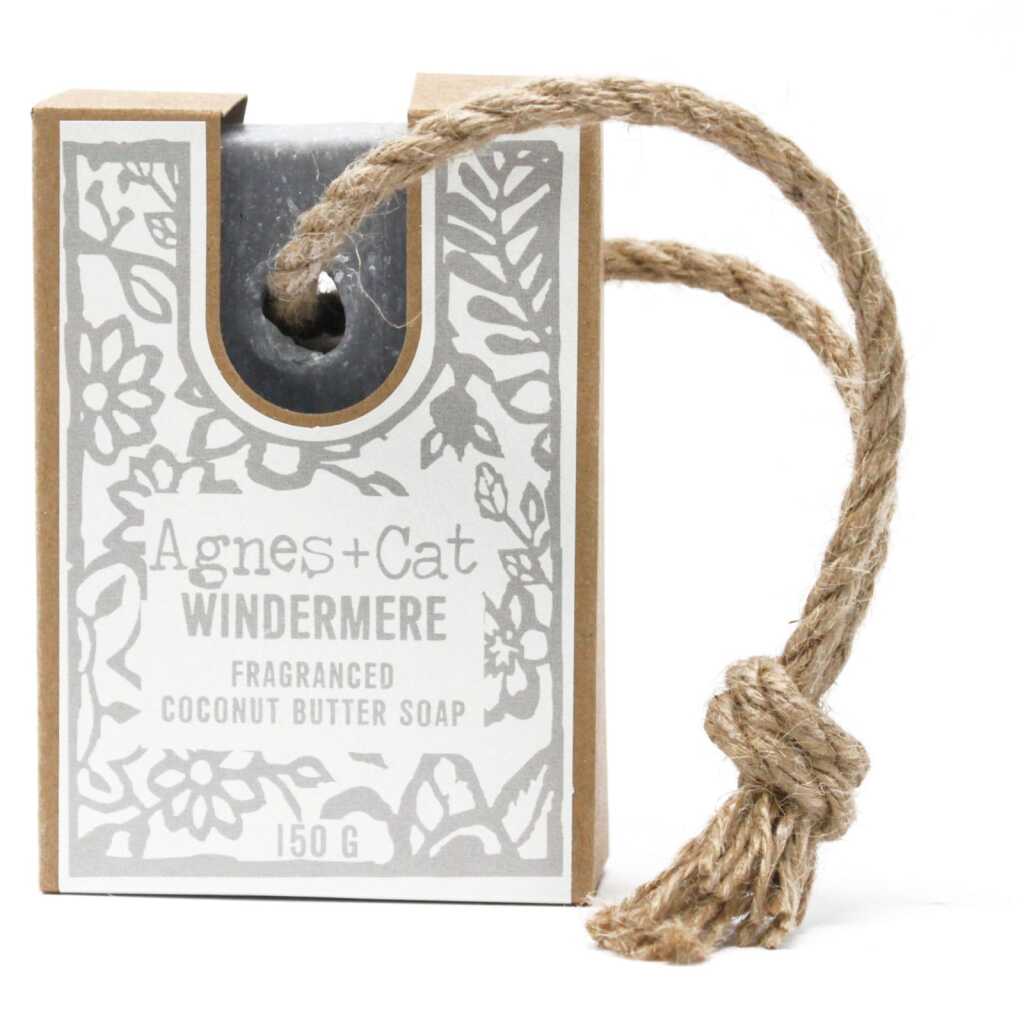 Agnes+Cat soap on a Rope with packaging - Windermere