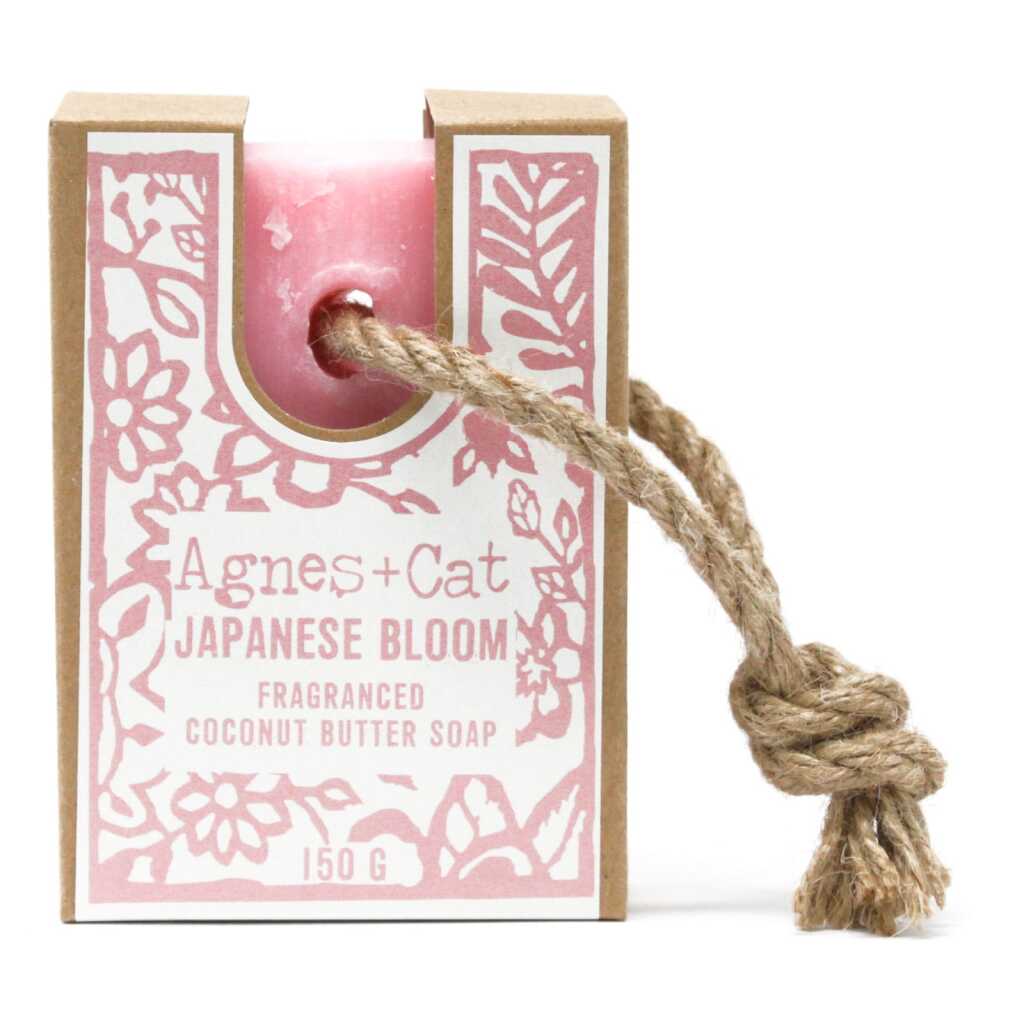 Agnes+Cat soap on a Rope with packaging - Japanese Bloom