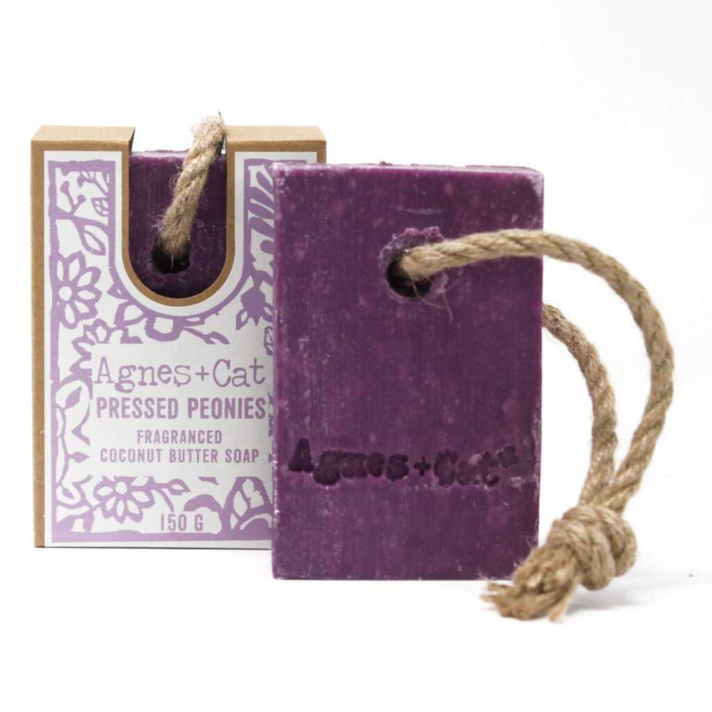 Agnes+Cat soap on a Rope with packaging - Pressed Peonies