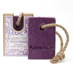 Agnes+Cat soap on a Rope with packaging - Pressed Peonies