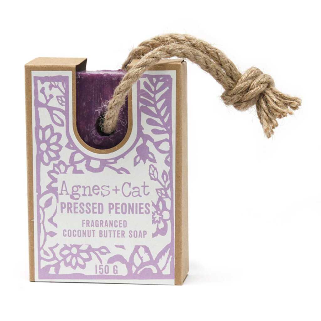 Agnes+Cat soap on a Rope with packaging - Pressed Peonies