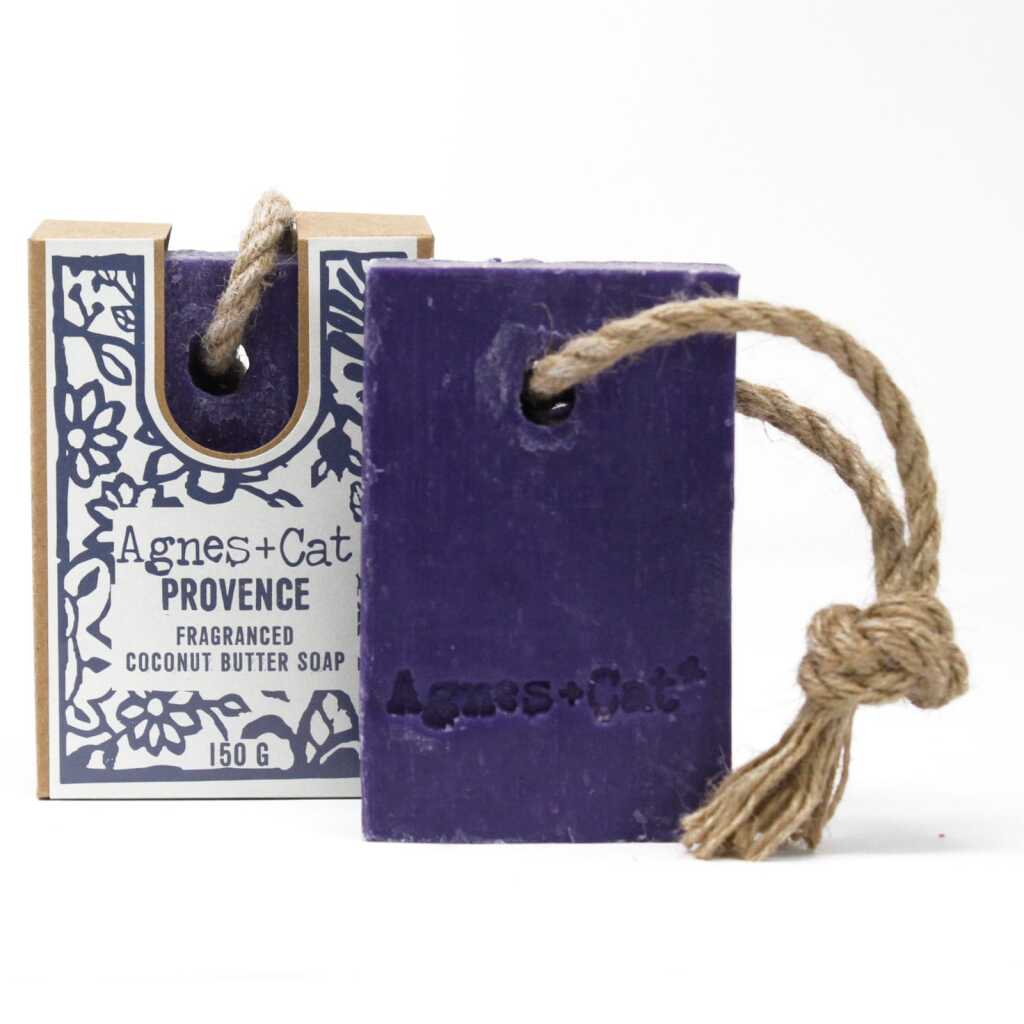 Agnes+Cat soap on a Rope with packaging - Provence