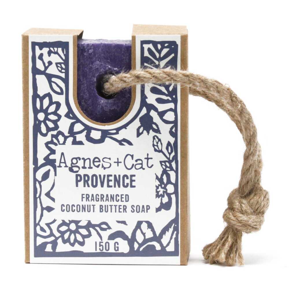 Agnes+Cat soap on a Rope with packaging - Provence