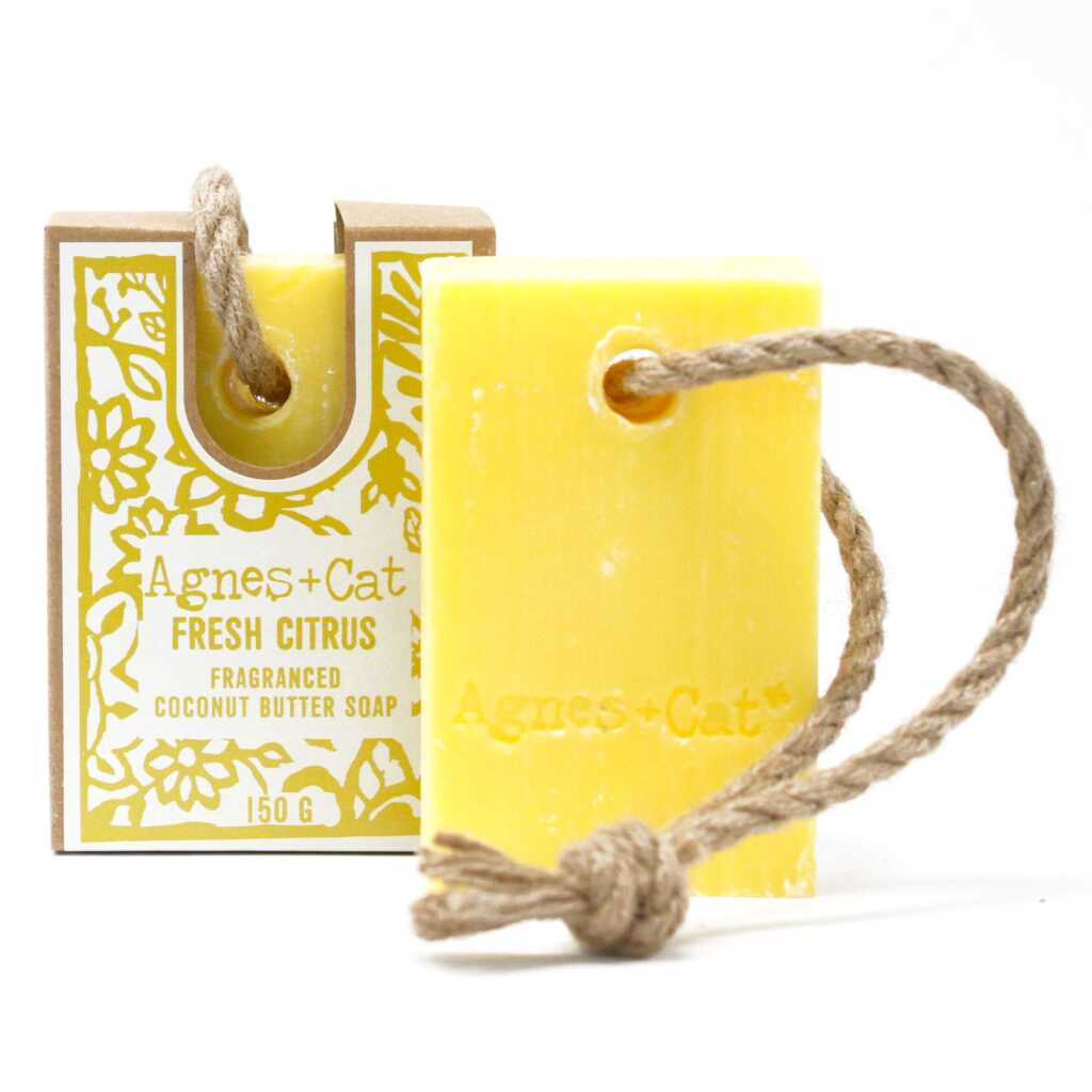 Agnes+Cat soap on a Rope with packaging - Fresh Citrus