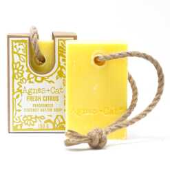 Agnes+Cat soap on a Rope with packaging - Fresh Citrus
