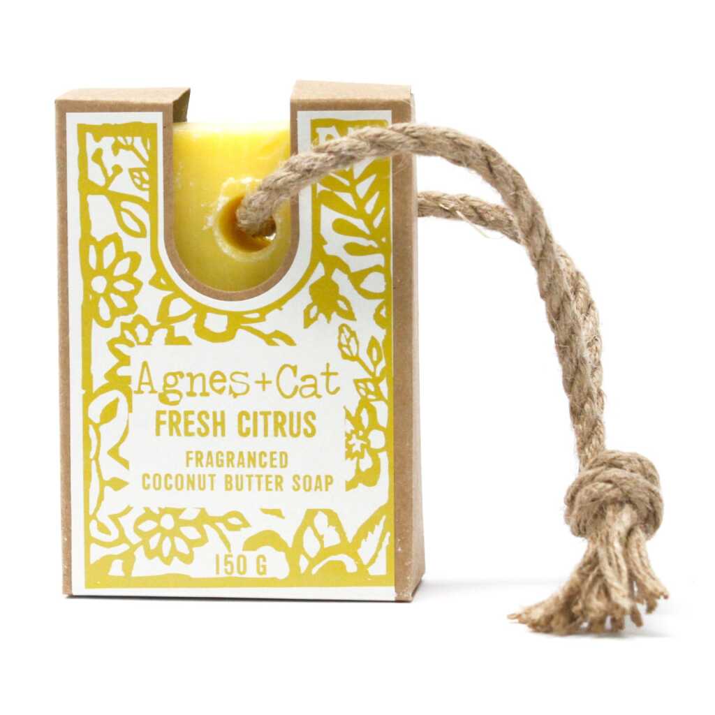 Agnes+Cat soap on a Rope with packaging - Fresh Citrus