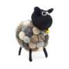 a little felt sheeps in various shades of grey with a black head