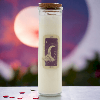 a magic-spell candle against a night sky - an idea for Valentine's Day