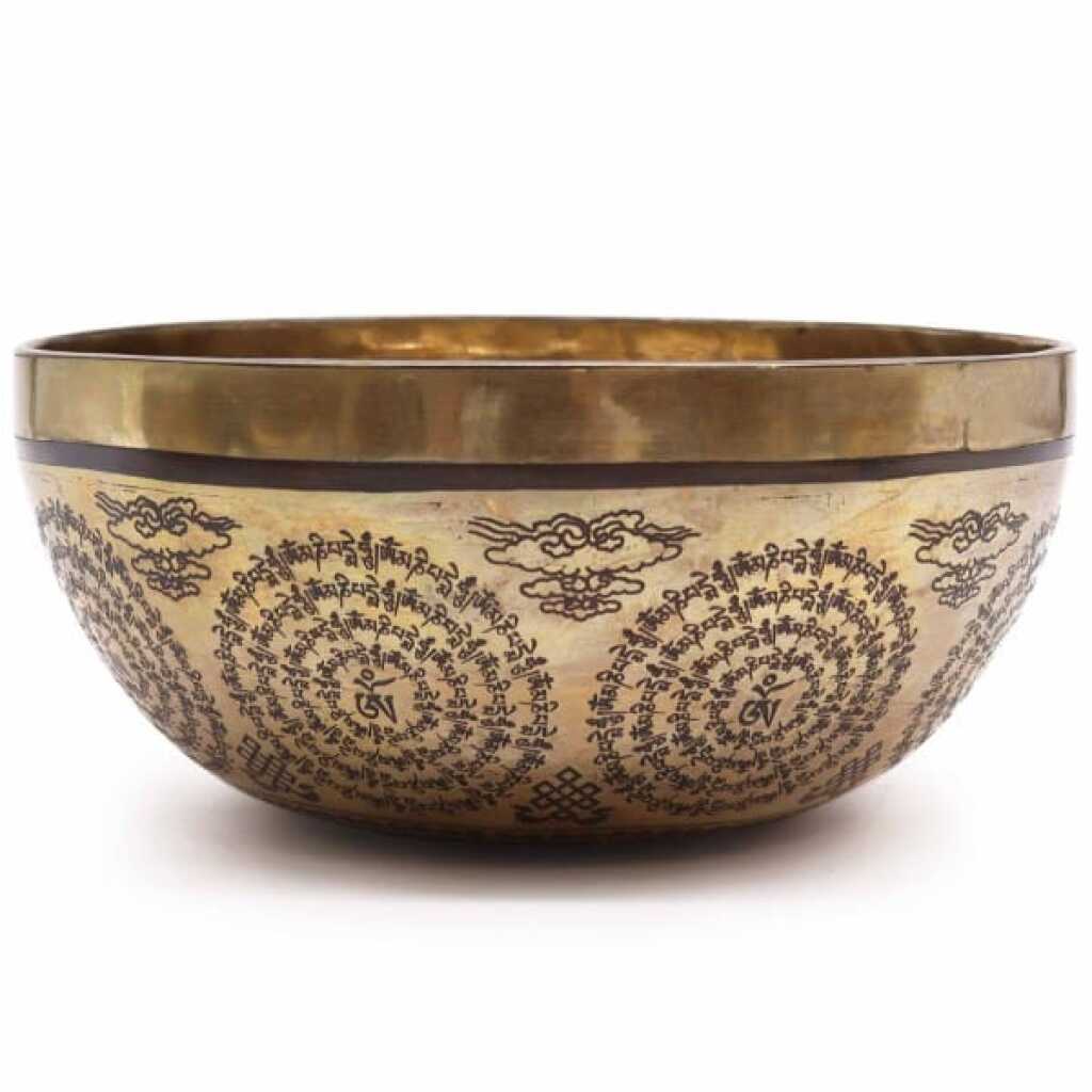A 21cm Tibetan healing Engraved Singing Bowl - Om and Buddha