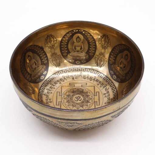 A 21cm Tibetan healing Engraved Singing Bowl - Om and Buddha