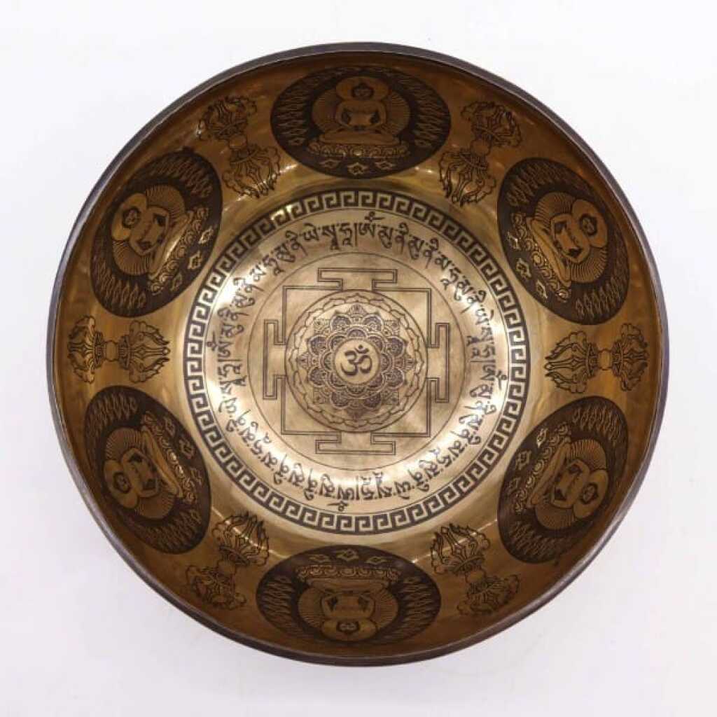 A 21cm Tibetan healing Engraved Singing Bowl - Om and Buddha