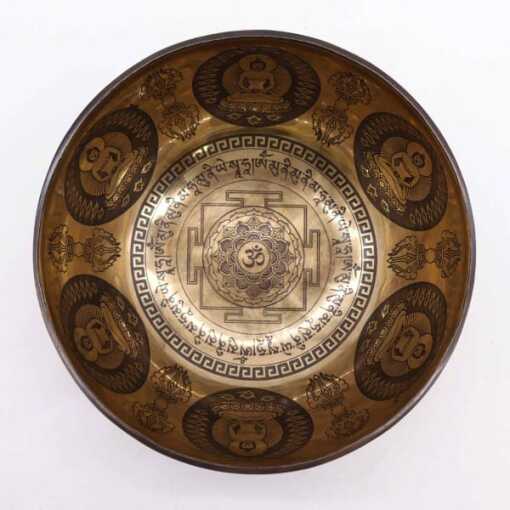 A 21cm Tibetan healing Engraved Singing Bowl - Om and Buddha