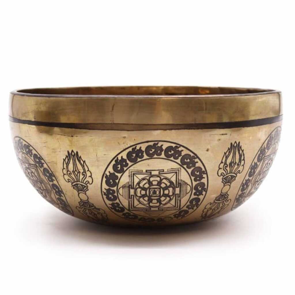 A 21cm Tibetan healing Engraved Singing Bowl - 5 Buddhas