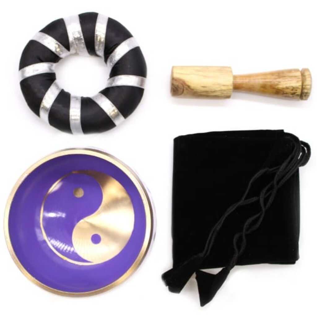 Yin & Yang Singing Bowl Set in White and Purple