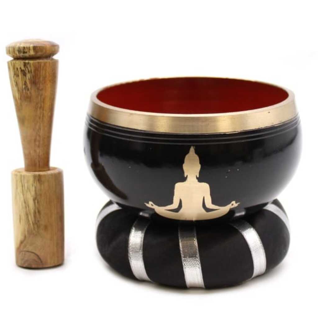 Buddha Singing Bowl Set in Black and Orange