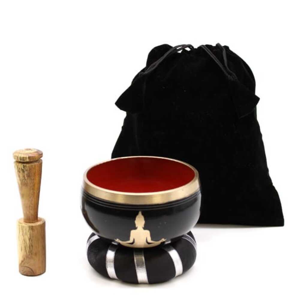 Buddha Singing Bowl Set in Black and Orange