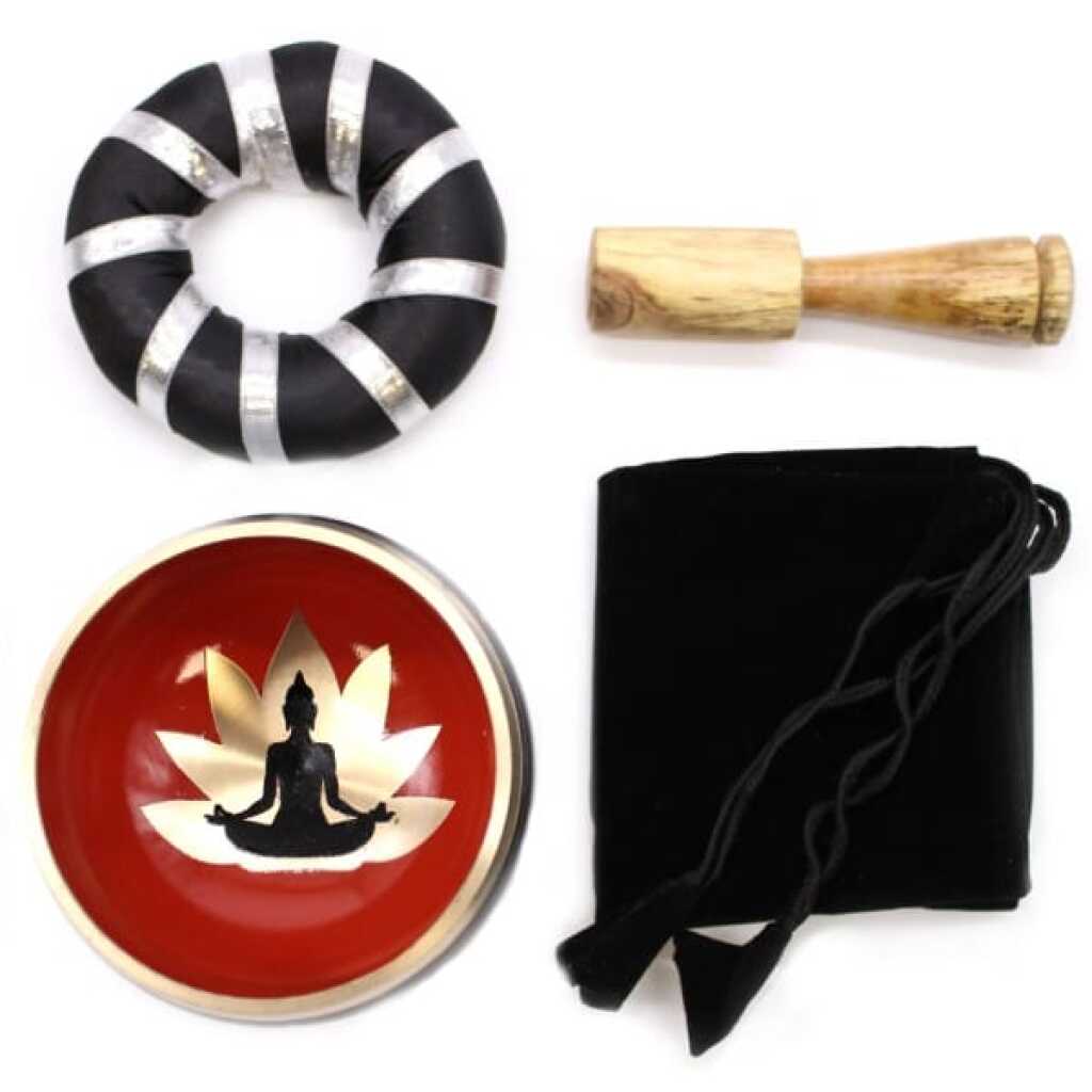 Buddha Singing Bowl Set in Black and Orange