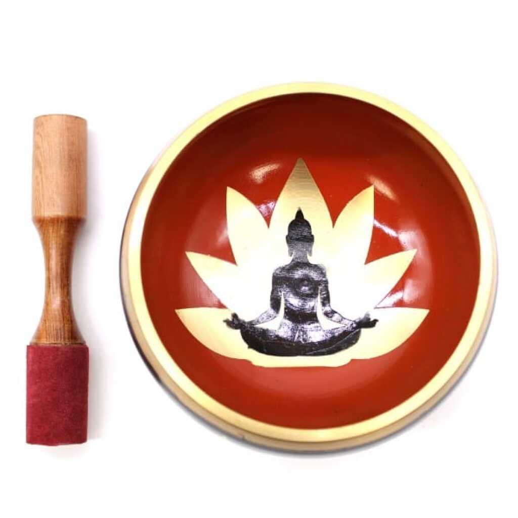 Buddha Large Singing Bowl Set in Black and Orange